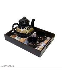 ZA0006 USD $ 17.00 Rahat handicraft Name: Wooden printed serving tray pack of 2 (Brown and White Combination) rb.gy/av4uju
