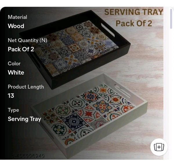ZA0006 USD $ 17.00 Rahat handicraft Name: Wooden printed serving tray pack of 2 (Brown and White Combination) rb.gy/av4uju