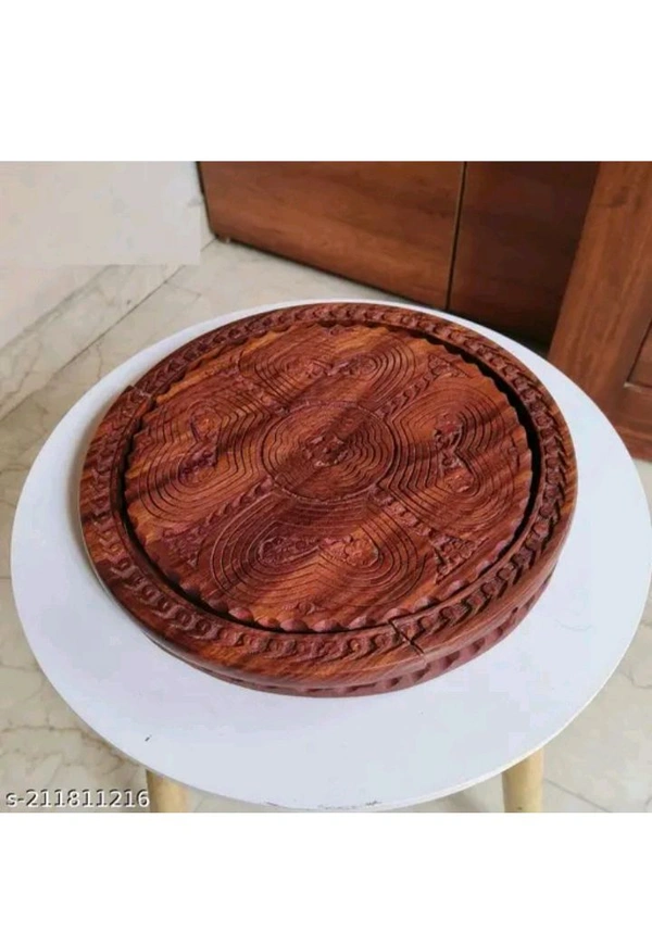 ZA0017 USD $ 17.00  DruArts Name:  Sheesham Wooden Handmade Carved Spring Tray Foldable Basket Shape 5 Partitions for Dry Fruits and Snacks Serving Sheesham Wood with Lid for Table Decor Item | Room, Kitchen, Dining Table, Restaurants and Office Wooden Fruit & Vegetable Basket  (Brown) use to Return gift/Showpiece rb.gy/iov9xg