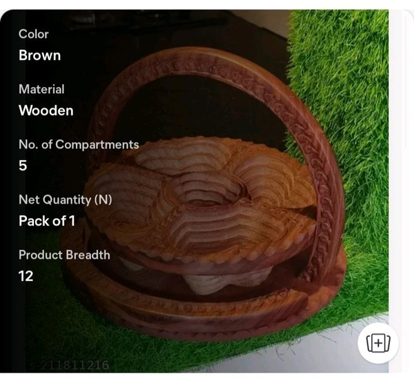 ZA0017 USD $ 17.00  DruArts Name:  Sheesham Wooden Handmade Carved Spring Tray Foldable Basket Shape 5 Partitions for Dry Fruits and Snacks Serving Sheesham Wood with Lid for Table Decor Item | Room, Kitchen, Dining Table, Restaurants and Office Wooden Fruit & Vegetable Basket  (Brown) use to Return gift/Showpiece rb.gy/iov9xg