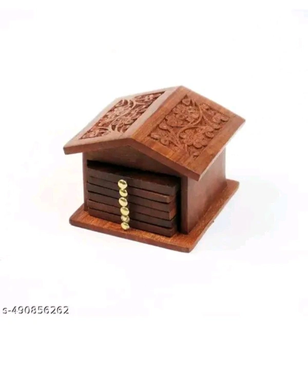 ZA0021  USD $ 11.00 N K CRAFTS Name: N K CRAFTS,Antique Tea Coaster,Wooden Hut Shaped Coaster,Drinking Purpose,Set Of 6 Plates Inside,Dinning Table And Kichen Decor,Home And Office Decor,Tea Serving,(Mango Wood).Gift Purpos rb.gy/apm2yw