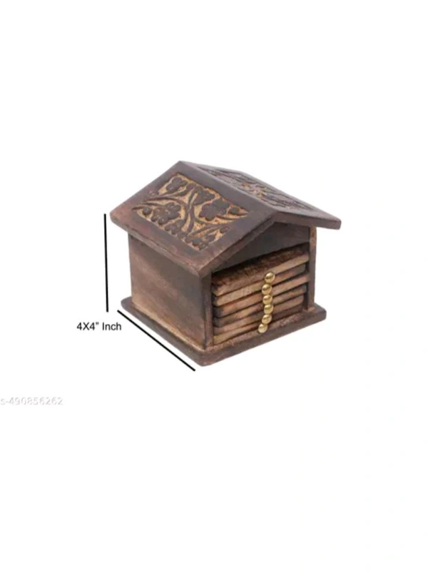 ZA0021  USD $ 11.00 N K CRAFTS Name: N K CRAFTS,Antique Tea Coaster,Wooden Hut Shaped Coaster,Drinking Purpose,Set Of 6 Plates Inside,Dinning Table And Kichen Decor,Home And Office Decor,Tea Serving,(Mango Wood).Gift Purpos rb.gy/apm2yw