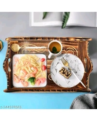 ZA0029 USD $ 18.00 Doon Furniture House Name:  Wooden Mango Wood Rose Wood Serving Tray Set -3 - Standard Size (Brown) rb.gy/ezymlx