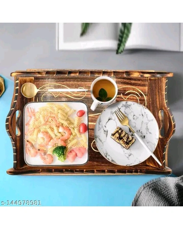 ZA0029 USD $ 18.00 Doon Furniture House Name:  Wooden Mango Wood Rose Wood Serving Tray Set -3 - Standard Size (Brown) rb.gy/ezymlx