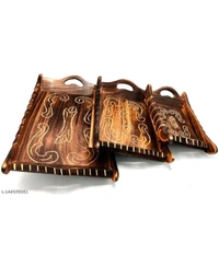 ZA0029 USD $ 18.00 Doon Furniture House Name:  Wooden Mango Wood Rose Wood Serving Tray Set -3 - Standard Size (Brown) rb.gy/ezymlx