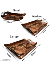 ZA0029 USD $ 18.00 Doon Furniture House Name:  Wooden Mango Wood Rose Wood Serving Tray Set -3 - Standard Size (Brown) rb.gy/ezymlx