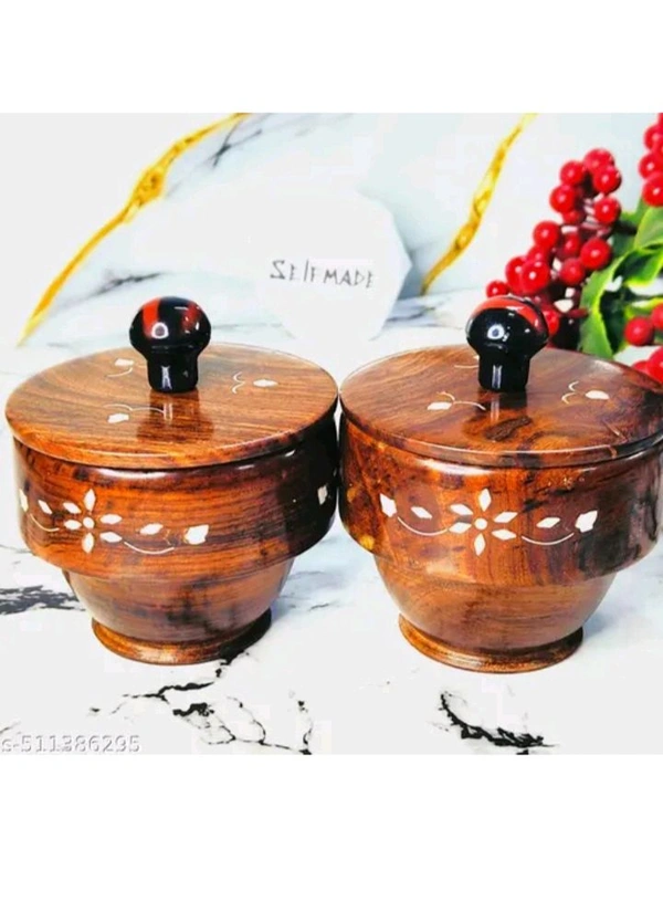 ZA0032 USD $ 14.00 SELFMADE® Name: Handcrafted Wooden Bowl Set with Lids – Premium Rosewood Bowls with Inlay Design – Decorative and Functional Containers for Snacks, Dry Fruits, or Home Décor Set of 2 (4 INCHES) rb.gy/0vljzp