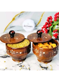 ZA0032 USD $ 14.00 SELFMADE® Name: Handcrafted Wooden Bowl Set with Lids – Premium Rosewood Bowls with Inlay Design – Decorative and Functional Containers for Snacks, Dry Fruits, or Home Décor Set of 2 (4 INCHES) rb.gy/0vljzp