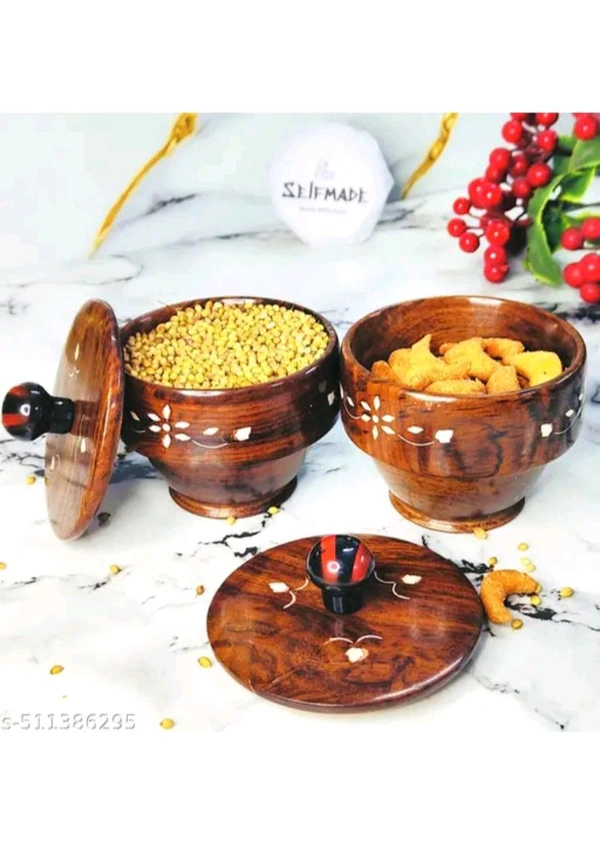 ZA0032 USD $ 14.00 SELFMADE® Name: Handcrafted Wooden Bowl Set with Lids – Premium Rosewood Bowls with Inlay Design – Decorative and Functional Containers for Snacks, Dry Fruits, or Home Décor Set of 2 (4 INCHES) rb.gy/0vljzp