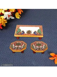 ZA0048 USD $ 12.00  MADHUBAN CREATION Name: Peacock Art Design Marble Pooja Chowki for God | Handcrafted Marble Chowki for Puja Home Mandir, Idols Sitting, Pratima Murti (Pack of 3, Size: 4" x 6" Inch) rb.gy/4jb3fw