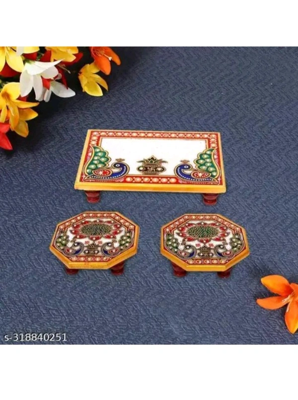 ZA0048 USD $ 12.00  MADHUBAN CREATION Name: Peacock Art Design Marble Pooja Chowki for God | Handcrafted Marble Chowki for Puja Home Mandir, Idols Sitting, Pratima Murti (Pack of 3, Size: 4" x 6" Inch) rb.gy/4jb3fw