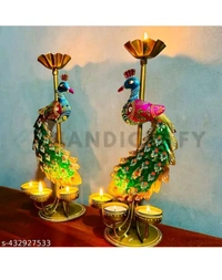 ZA0049 USD $ 18.00 Handicrafy Name: Handicraft Metal Peacock Pair Candle Holder Showpieces