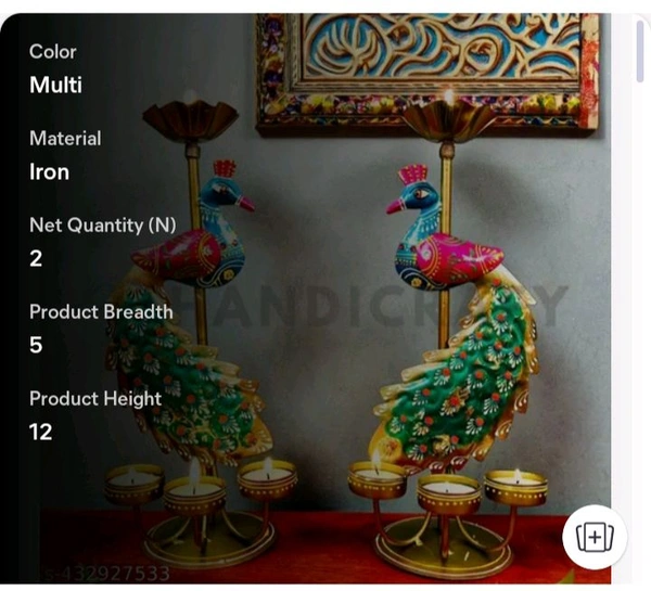 ZA0049 USD $ 18.00 Handicrafy Name: Handicraft Metal Peacock Pair Candle Holder Showpieces