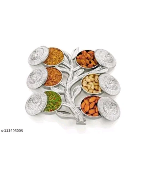 ZA0053 USD $ 10.00 No Information Available Name: Multipurpose Tree Shape 6 Section Royal Design Silver Storage Dry Fruit Tray /Gift Box / Dry Fruits Box (Pack Of 1) rb.gy/1okq1s