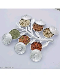 ZA0053 USD $ 10.00 No Information Available Name: Multipurpose Tree Shape 6 Section Royal Design Silver Storage Dry Fruit Tray /Gift Box / Dry Fruits Box (Pack Of 1) rb.gy/1okq1s
