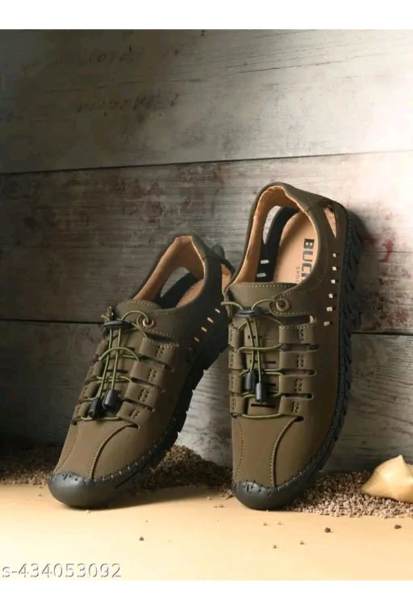 ZA0055 USD $ 20.00 Viaan International-29/5 J, Khasara No. 1054, Kachhi Sarai, Tajganj Agra Uttar Pradesh 282001 Name: Men's Brown Synthetic Leather Outdoor Casual Sandal BCK1090-Olive