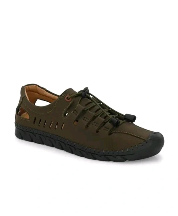 ZA0055 USD $ 20.00 Viaan International-29/5 J, Khasara No. 1054, Kachhi Sarai, Tajganj Agra Uttar Pradesh 282001 Name: Men's Brown Synthetic Leather Outdoor Casual Sandal BCK1090-Olive