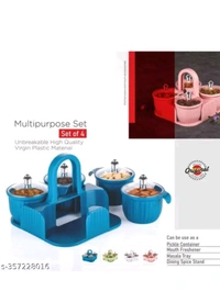 ZB0017 USD$12 PANCHANAN ENTERPRISE Dry Fruit Box/ Masala Box/ Pickel Box 4 Compartment Airtightz storage Container with lid, Serving Box, Dry Fruit Tray, Masala Box for Kitchen(Pack of 1 Tray with 4 Jars) rb.gy/ezrf9o
