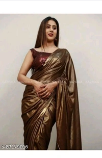 ZB0021 USD$ 13 Juicee Collocation Surat India Coffee Lycra  Blend  Saree With Blouse rb.gy/7sda88

