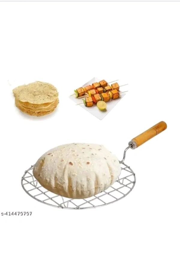 ZB0022 USD$10 A1EssAncial Round Wooden Handle Roaster Papad Jali, Paneer Grill, Roti Maker, Barbeque Jali Roaster Chapati Toast Grill Roaster rb.gy/le603e

