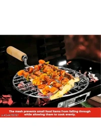 ZB0022 USD$10 A1EssAncial Round Wooden Handle Roaster Papad Jali, Paneer Grill, Roti Maker, Barbeque Jali Roaster Chapati Toast Grill Roaster rb.gy/le603e

