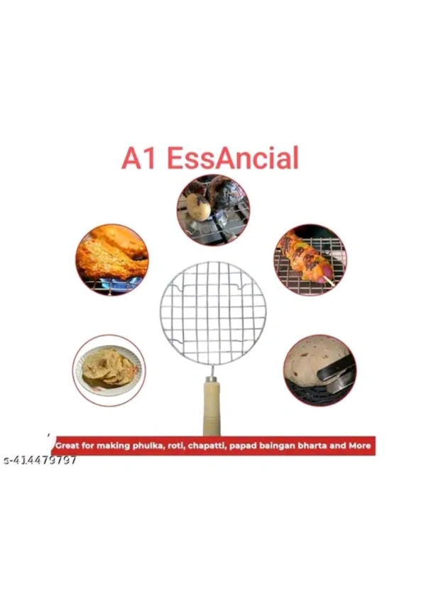 ZB0022 USD$10 A1EssAncial Round Wooden Handle Roaster Papad Jali, Paneer Grill, Roti Maker, Barbeque Jali Roaster Chapati Toast Grill Roaster rb.gy/le603e

