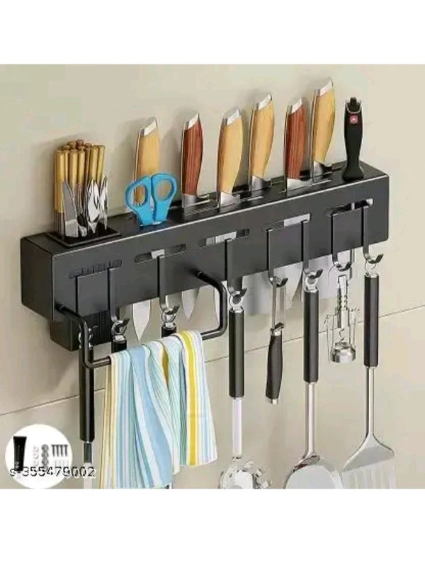 ZA0070 USD $ 13.00 MIND MASALA Name: We Clever Kitchen Shelf ADVANCED NON RUST STAINLESS STEEL ALLOY Wall Mount Knife Holder ,Towel Hanger , Spatula Ladle Hanging Hooks , Cutlery Holder Storage Rack High Grade Metal Multi-Purpose (40 x 5.5 x 7cm) rb.gy/ef1mdh