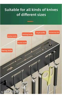 ZA0070 USD $ 13.00 MIND MASALA Name: We Clever Kitchen Shelf ADVANCED NON RUST STAINLESS STEEL ALLOY Wall Mount Knife Holder ,Towel Hanger , Spatula Ladle Hanging Hooks , Cutlery Holder Storage Rack High Grade Metal Multi-Purpose (40 x 5.5 x 7cm) rb.gy/ef1mdh