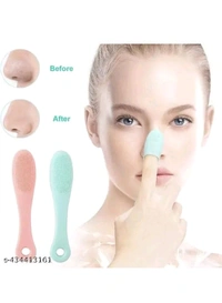 ZA0072 USD $ 09.00 GOLDENENTERPRISEE Name: Face brush 2 Pcs Silicone Face Cleaner Blackhead Remover Brush Cleanser Nose Pore Brush Finger Scruber Tool Facial Skin Cleaner Massage Brush blue and pink rb.gy/w2fvi8