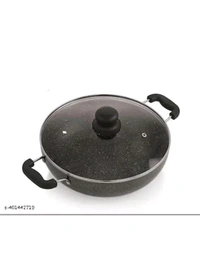 ZA0081 USD $ 18.00 SHREE RAMDEV NONSTICK AND COOKWARE. Name: 2.6 mm 2 L Non-Stick Glasso Deep Kadhai with Glass Lid (22 cm Dia, Silver) rb.gy/zhkaml

