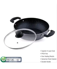 ZA0081 USD $ 18.00 SHREE RAMDEV NONSTICK AND COOKWARE. Name: 2.6 mm 2 L Non-Stick Glasso Deep Kadhai with Glass Lid (22 cm Dia, Silver) rb.gy/zhkaml

