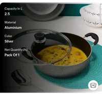 ZA0081 USD $ 18.00 SHREE RAMDEV NONSTICK AND COOKWARE. Name: 2.6 mm 2 L Non-Stick Glasso Deep Kadhai with Glass Lid (22 cm Dia, Silver) rb.gy/zhkaml

