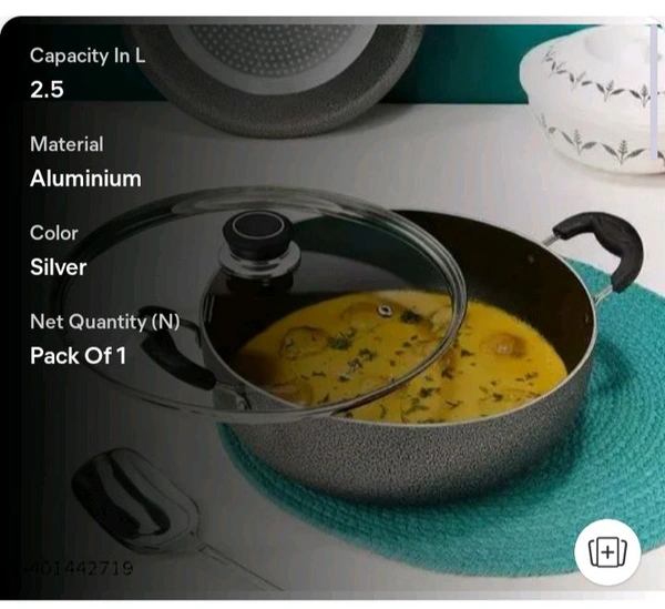ZA0081 USD $ 18.00 SHREE RAMDEV NONSTICK AND COOKWARE. Name: 2.6 mm 2 L Non-Stick Glasso Deep Kadhai with Glass Lid (22 cm Dia, Silver) rb.gy/zhkaml

