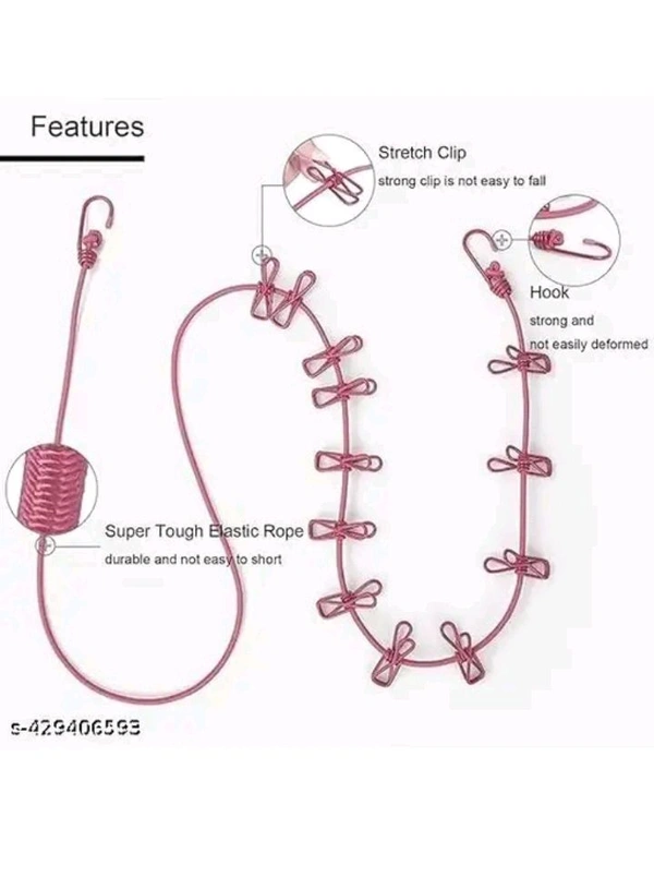 ZA0082 USD $ 11.00 GELEXY ENTERPRISE Name:  Pack Of 2 Multicolor Cloth Rope for Cloth Drying Rope with Hooks Rope for Drying Clothes Hanging Rope with 12 Clips for Clothes Drying Wire for Clothes Drying Clothes Rope for Drying with Hooks Cloth line Rope rb.gy/ei52iu