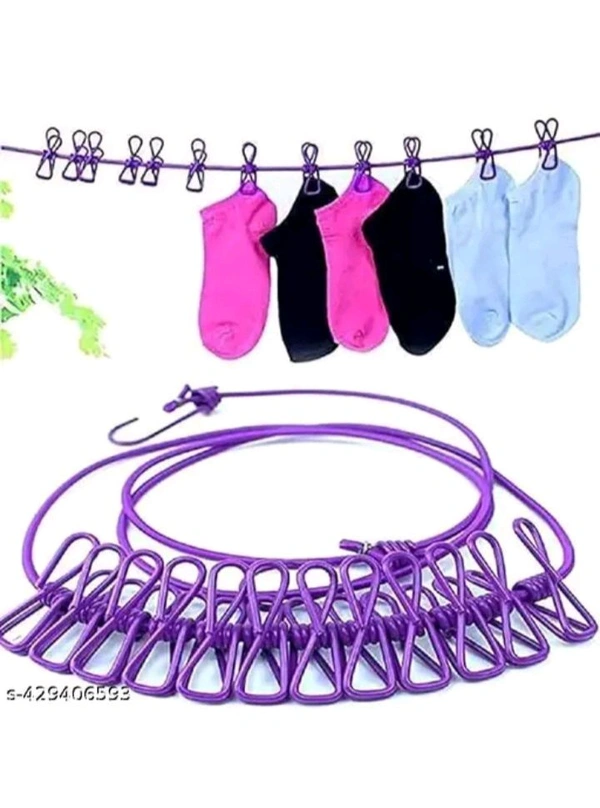 ZA0082 USD $ 11.00 GELEXY ENTERPRISE Name:  Pack Of 2 Multicolor Cloth Rope for Cloth Drying Rope with Hooks Rope for Drying Clothes Hanging Rope with 12 Clips for Clothes Drying Wire for Clothes Drying Clothes Rope for Drying with Hooks Cloth line Rope rb.gy/ei52iu