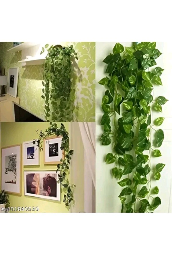 ZA0084 USD $ 10.00 The aayesha enterprise Name:  (7 Feet) (Set of 5 String) 30 Leave in one String Artificial Garlands Money Plant Hanging Leaves Greenery Vine Creeper Plants for Home Decor Main Door Wall, Balcony, Office, Decoration Party & rb.gy/ytt9l0