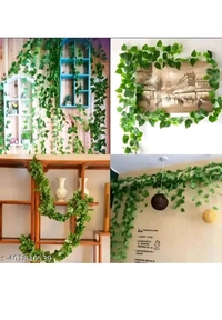ZA0084 USD $ 10.00 The aayesha enterprise Name:  (7 Feet) (Set of 5 String) 30 Leave in one String Artificial Garlands Money Plant Hanging Leaves Greenery Vine Creeper Plants for Home Decor Main Door Wall, Balcony, Office, Decoration Party & rb.gy/ytt9l0