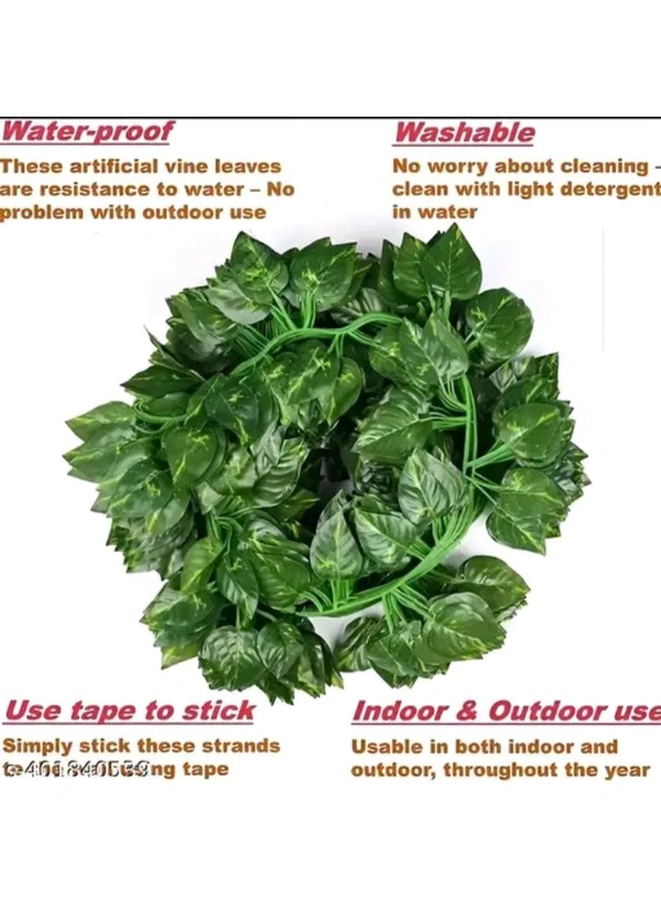 ZA0084 USD $ 10.00 The aayesha enterprise Name:  (7 Feet) (Set of 5 String) 30 Leave in one String Artificial Garlands Money Plant Hanging Leaves Greenery Vine Creeper Plants for Home Decor Main Door Wall, Balcony, Office, Decoration Party & rb.gy/ytt9l0