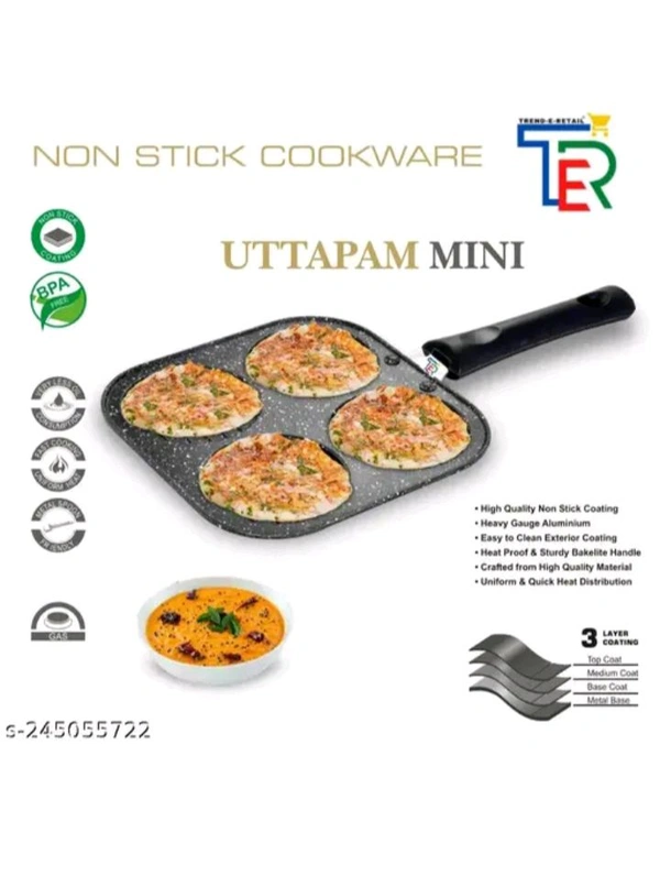 ZA0087 USD $ 11.00 TREND E RETAIL Name: TER Non Stick Grill Pan Mini Pan Uttapam Tawa Aluminum Multi Snack Maker 4 Cavity, Pancake Maker (Black) rb.gy/aicxx2