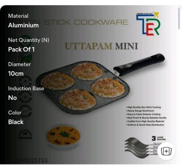 ZA0087 USD $ 11.00 TREND E RETAIL Name: TER Non Stick Grill Pan Mini Pan Uttapam Tawa Aluminum Multi Snack Maker 4 Cavity, Pancake Maker (Black) rb.gy/aicxx2