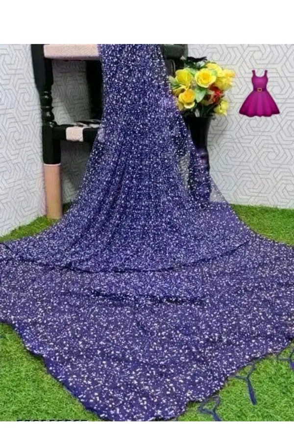 ZA0096 USD $ 10.00 Shreeji Creation Self Design Bollywood Net Saare ( Blue) rb.gy/qgylse