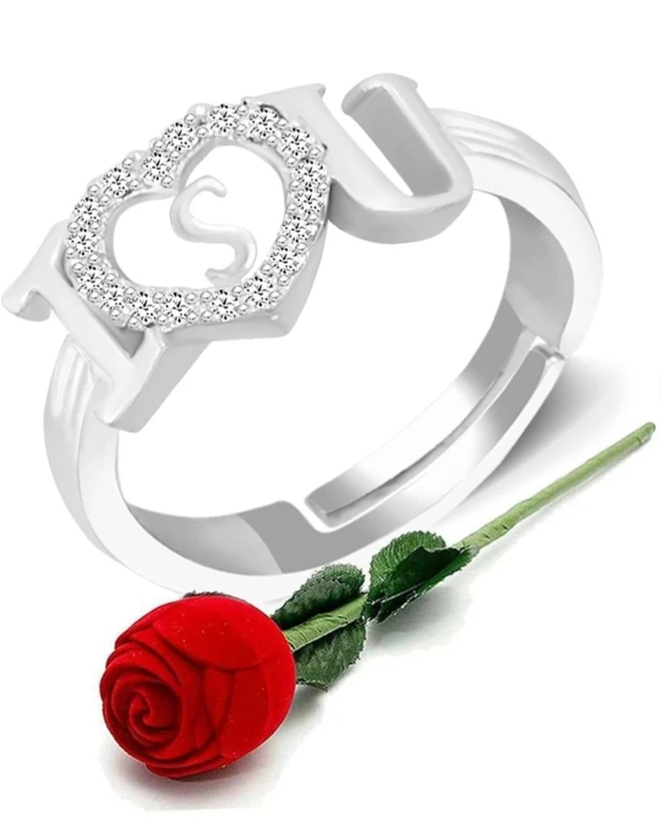  Initial Rings - Silver, Adjustable With Red Rose