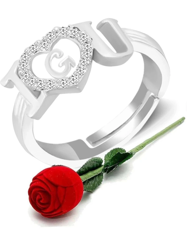  Initial Rings - Silver, Adjustable With Red Rose