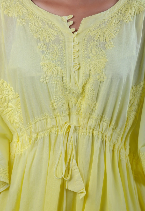 Ombre Yellow Chikankari Kaftan - Yellow, Free Size