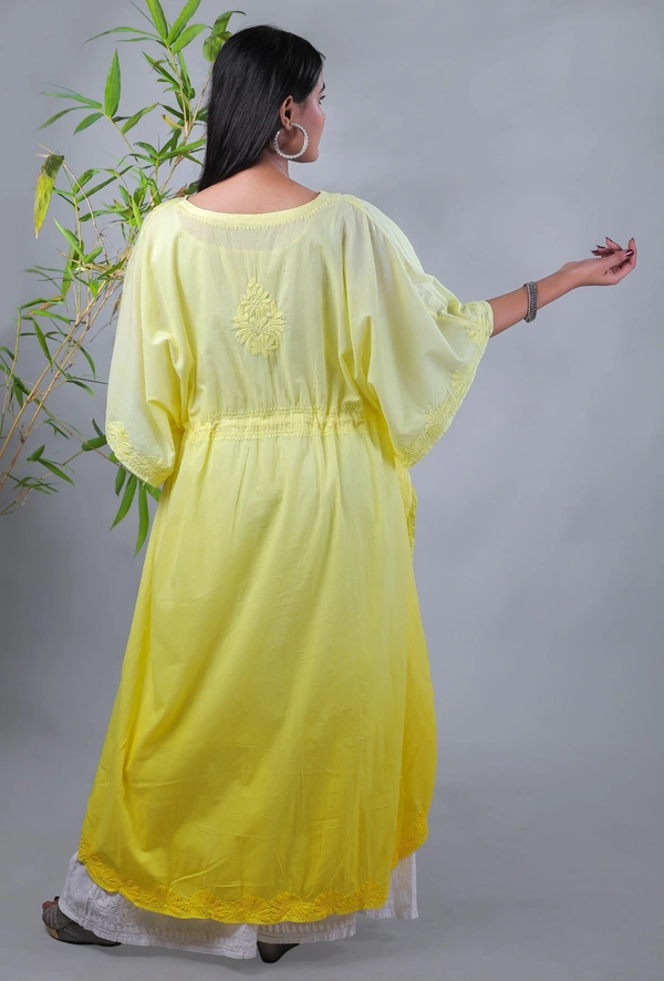 Ombre Yellow Chikankari Kaftan - Yellow, Free Size