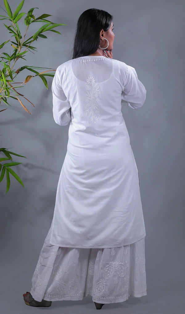 White Chikankari Side Pocket Style Kurti - White, L(40)