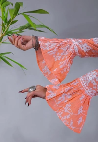 Light Orange Chikankari Mulprint Frock   - Light Orange, 2XL(44)