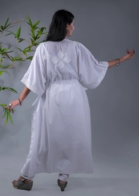 Ombre Yellow Chikankari Kaftan - White, Free Size
