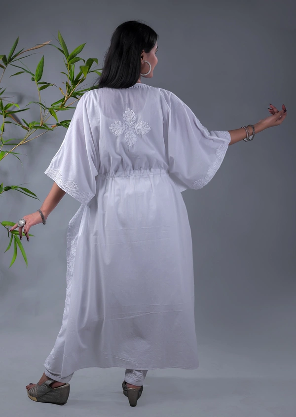 Ombre Yellow Chikankari Kaftan - White, Free Size