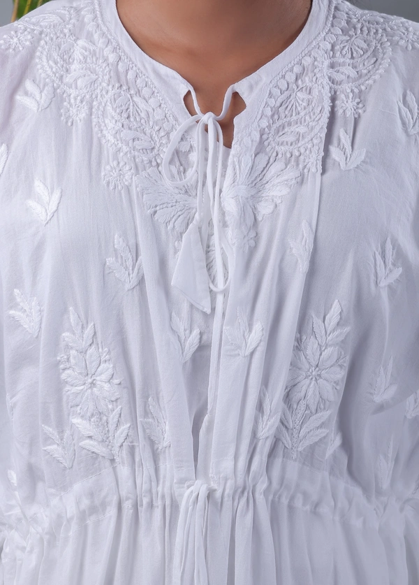 Ombre Yellow Chikankari Kaftan - White, Free Size